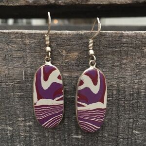 - Marbled Oval Purple Coral Stone Earrings! NEW!